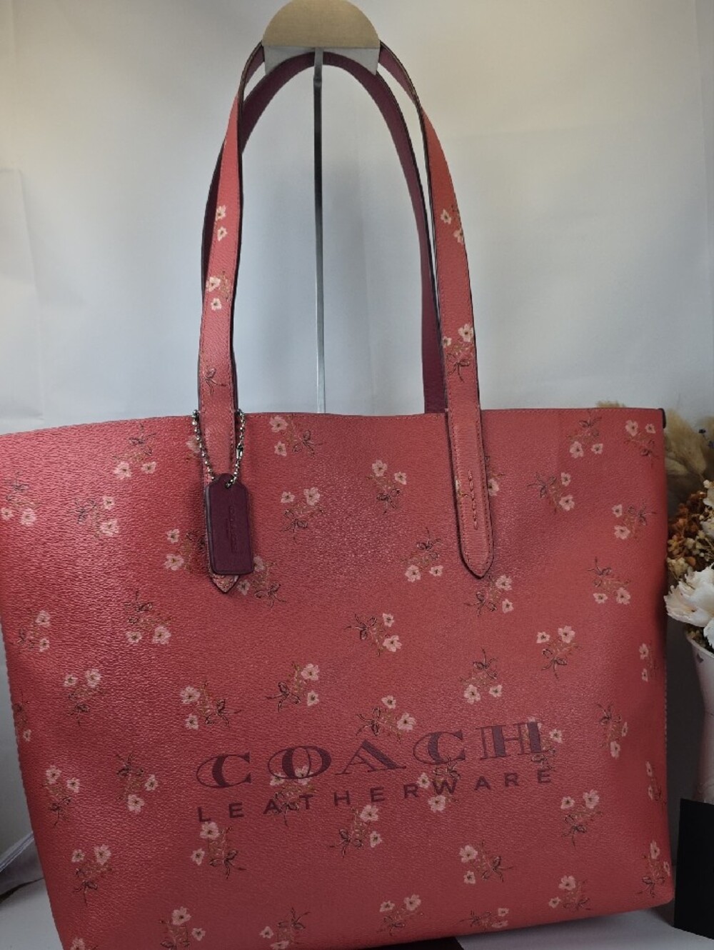 Coach Highline Pink Sleeping Rose Floral Leather Tote Shoulder Laptop Work Bag